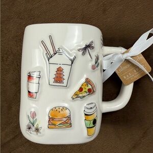 Rae Dunn White Mug with Colorful Food Illustrations